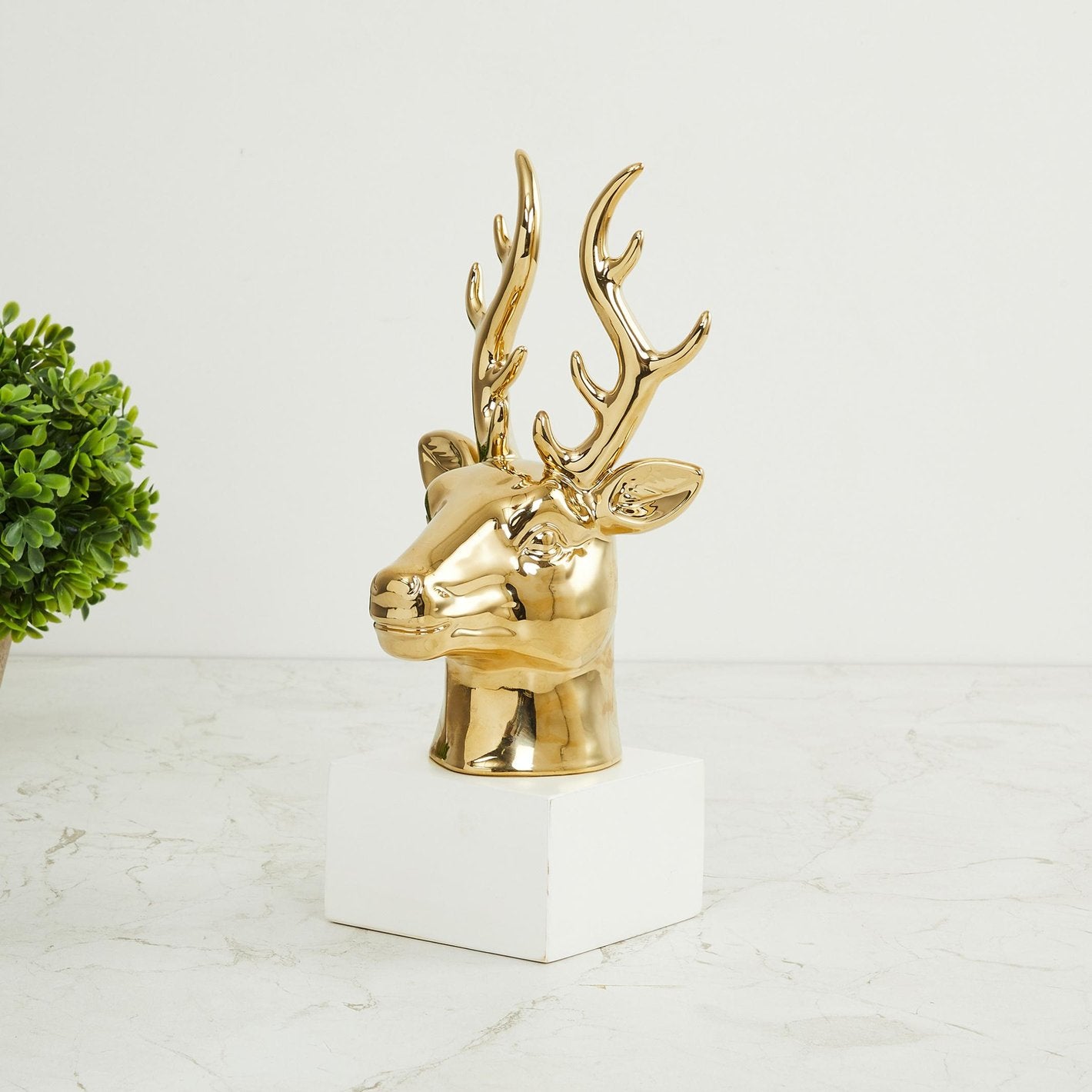 Golden Ceremic Reindeer Figurine