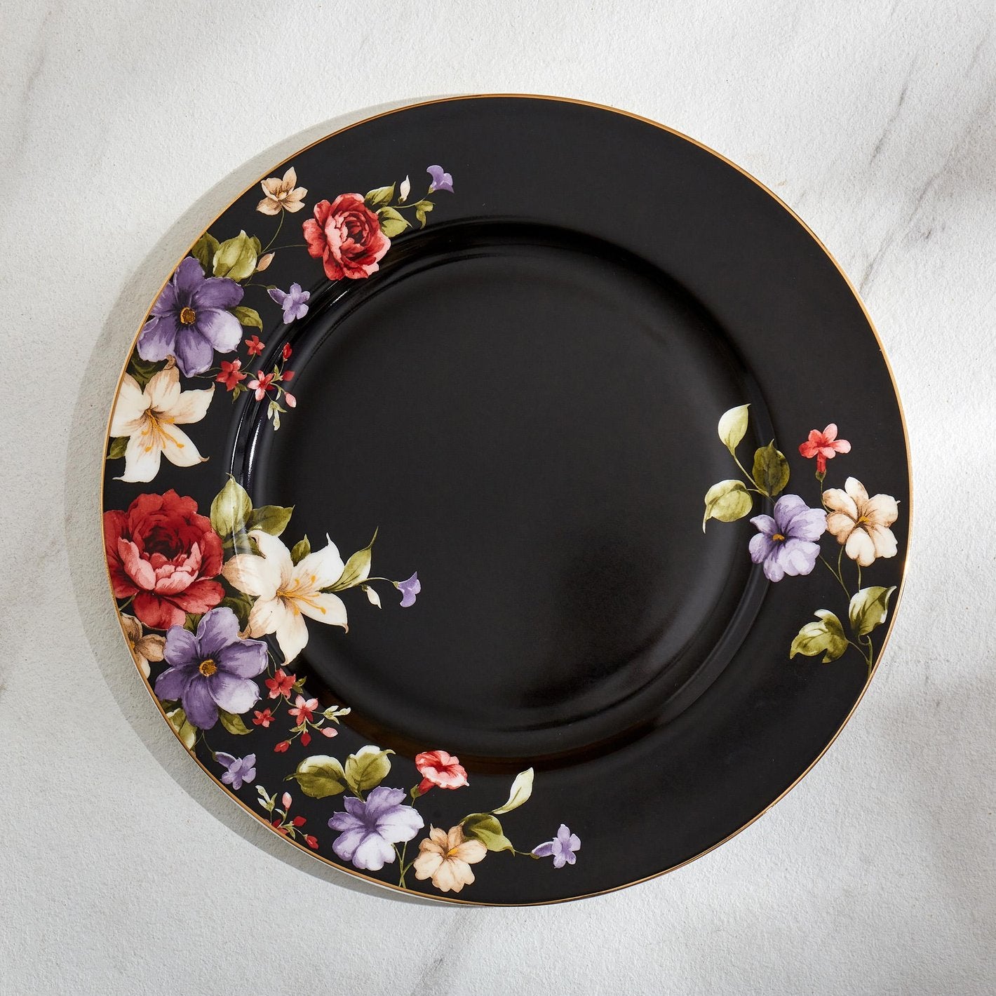 Black Floral Bone China Dinner Plate Online