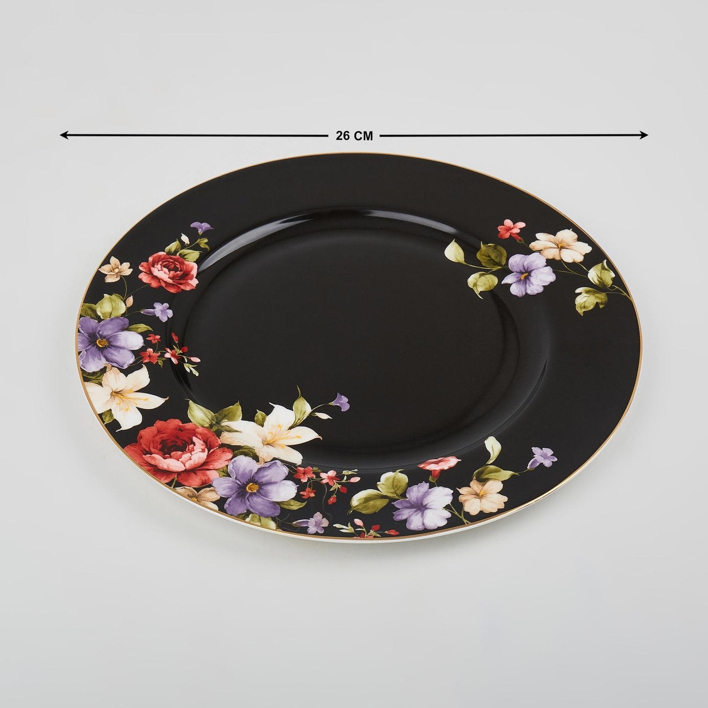 Black Floral Bone China Dinner Plate