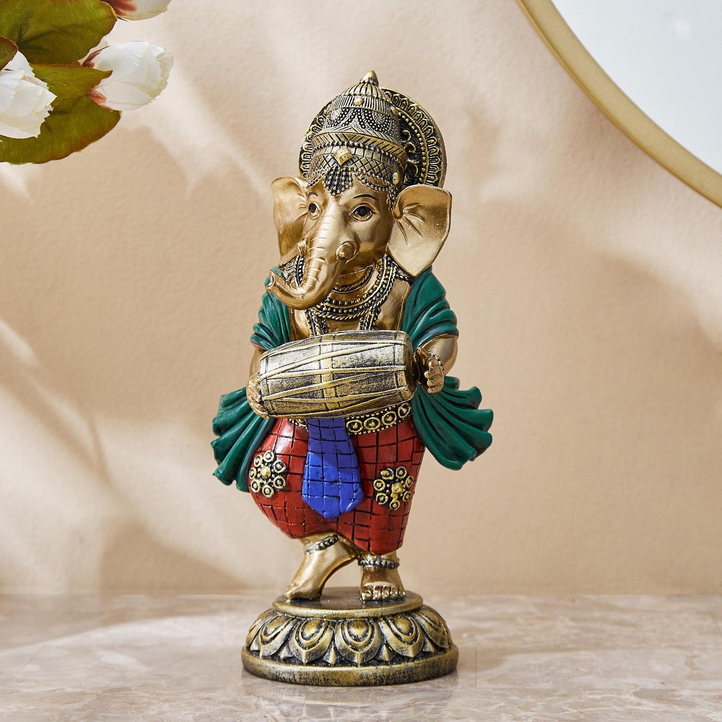 Colorful Lord Ganesha Idol with Dholak Statue Figurine