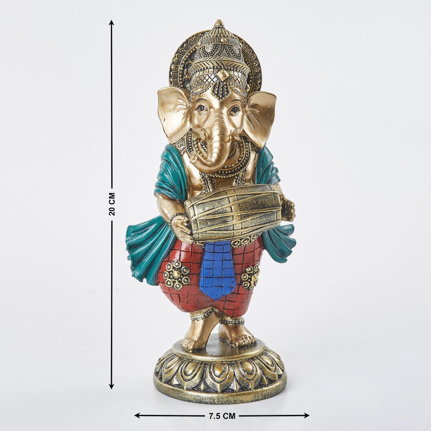 Colorful Lord Ganesha Idol with Dholak Statue Figurine