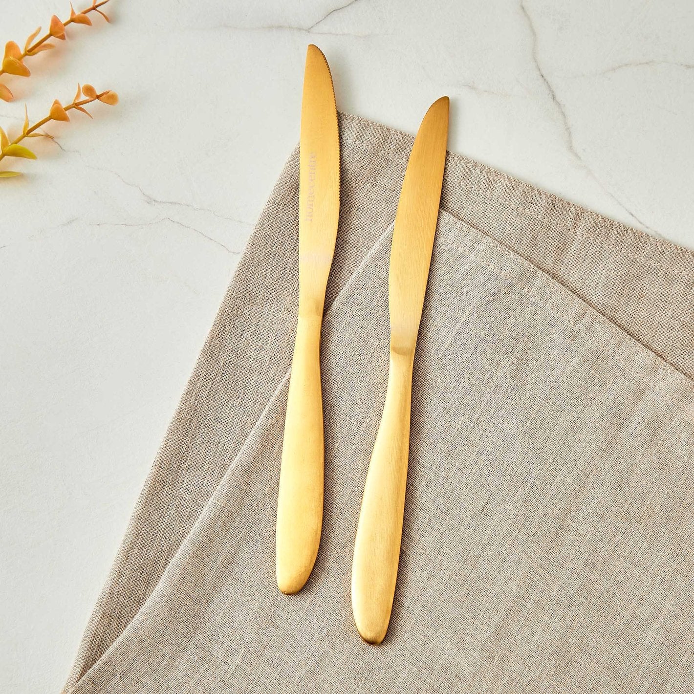 Golden Stainless Steel Dessert Knives Set of 2