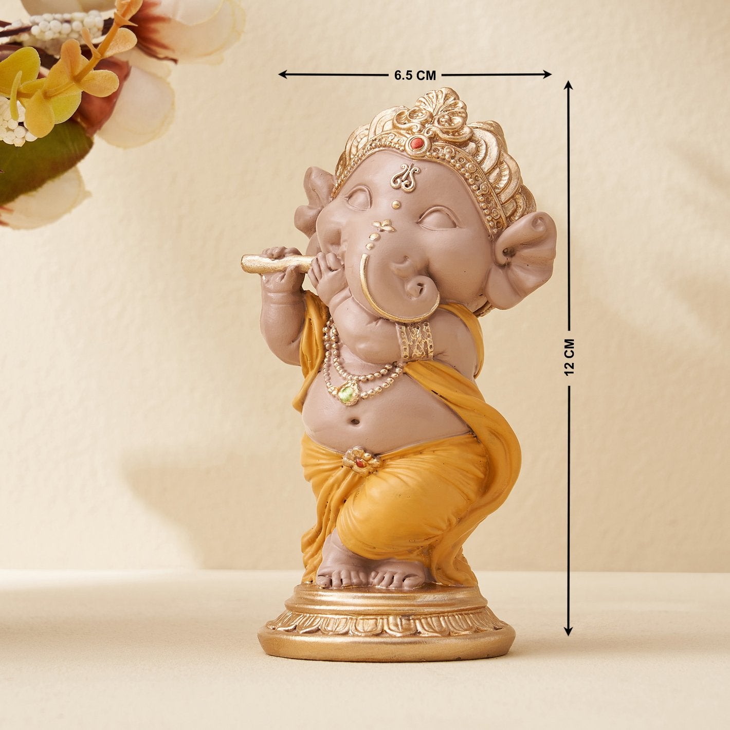 Brown Lord Ganesh Playing Flute Figurine