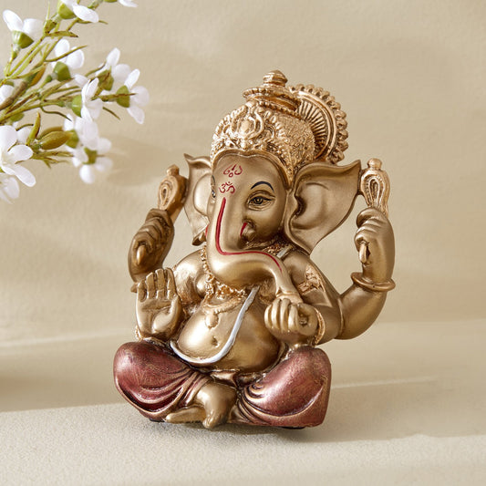 Golden Sitting Ganesha Idol Figurine